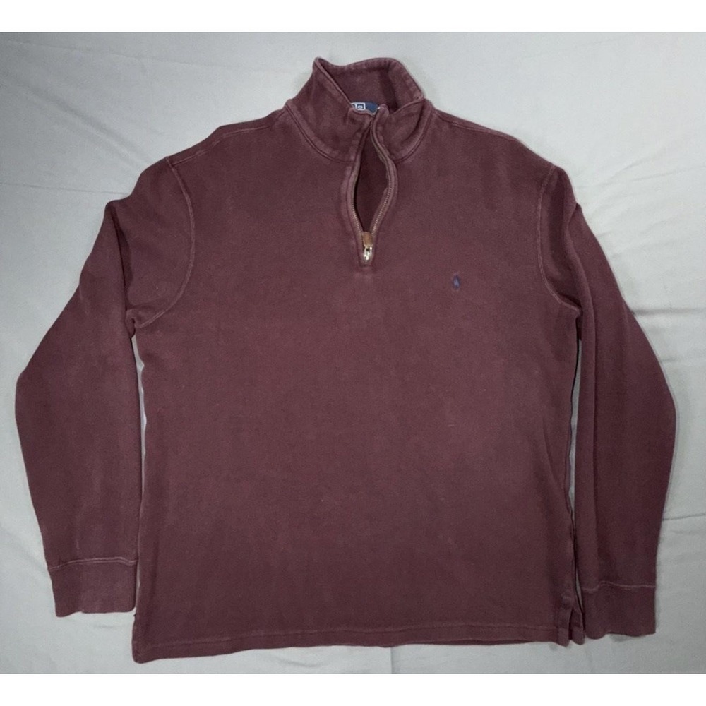 Polo By Ralph Lauren Sweater Mens Large Red 1/4 Zip Mock Neck Cotton Knit Logo